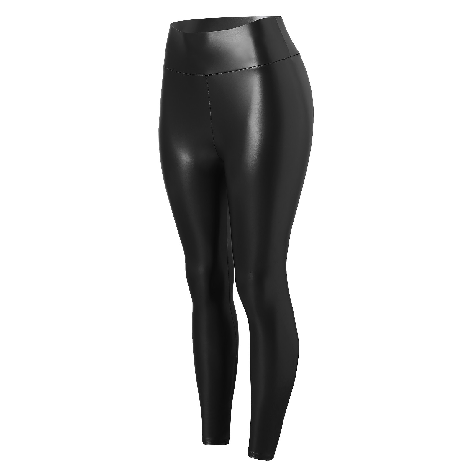 thumbnail image 3 of Leggings de cintura alta de piel sintética para mujer: pantalones holgados y elásticos de color liso para todas las estaciones, 3 of 8